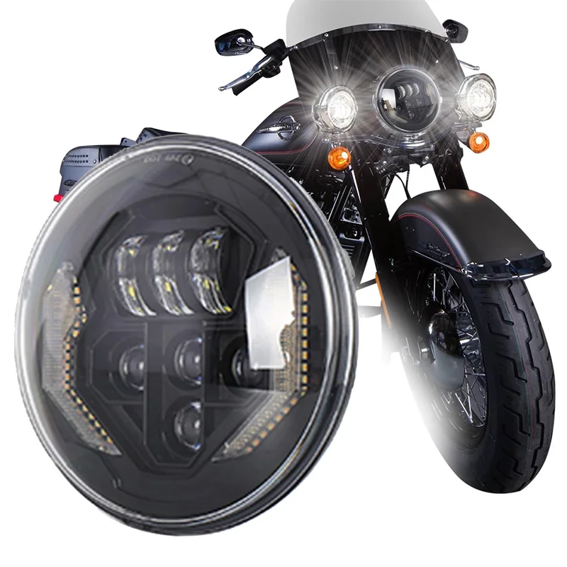

Black/ 7" Inch H4 LED moto Headlight For Harley Softail Slim Fat Boy 7inch Halo Angel Eye DRL DOT Led Motorcycle Headlamp