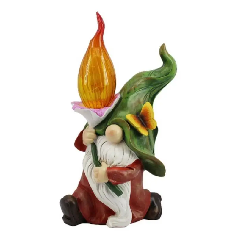 

Garden Resin Gnome Statue Garden Decoration Statue With Solar Lamp Mini Dwarf Bonfire Statues Planter Flowerpot Decor Accessor