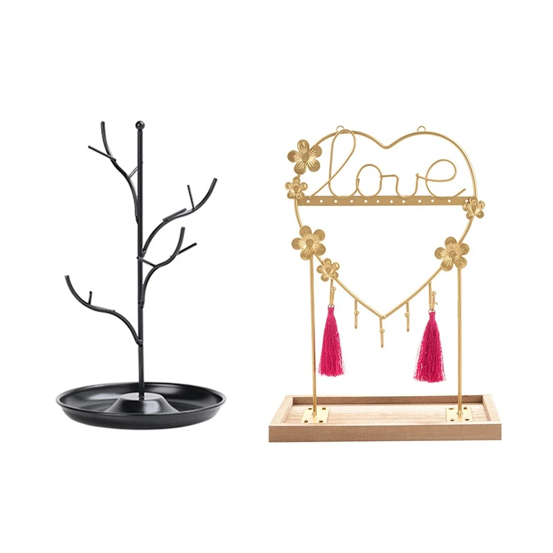 

Jewelry Display Stand Rack Tree Stand Iron Necklace Earring Holder Black & Jewelry Holder With Wood Base