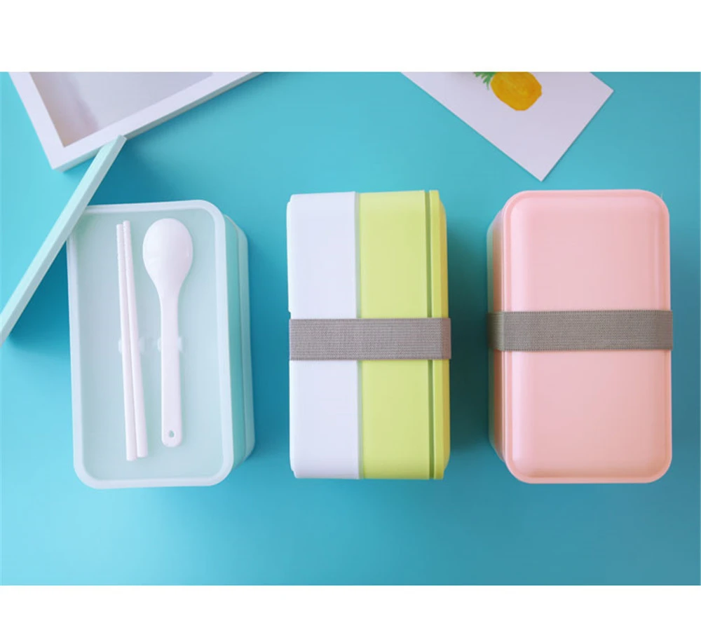 Двухслойная коробка для хранения ланча Tiffin Kawaii пластиковые коробки Bento