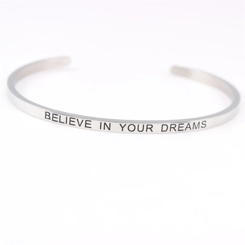 

Lettering Motivational Mantra Women Cuff Bracelet Adjustable 316l Stainless Steel Jewelry Couple Bracelet