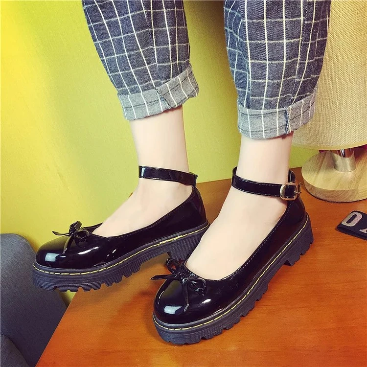 

Vintage British small leather shoes Japanese Harajuku style college flat head round head small leather shoes bow sweet flat shoe