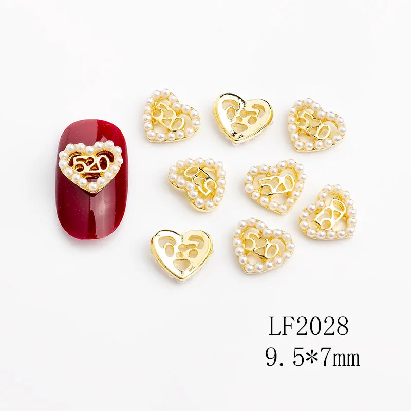 

5Pcs Charming Pearls Edge Around Nail Art Rhinestones 3D Heart Relief Glass Nail Jewelry Shiny Crystal Manicure Accessories
