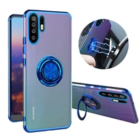 magnetic finger ring soft transparent silicone phone case for huawei mate 10 20 30 p20 p30 p40 lite pro plus plating phone cover