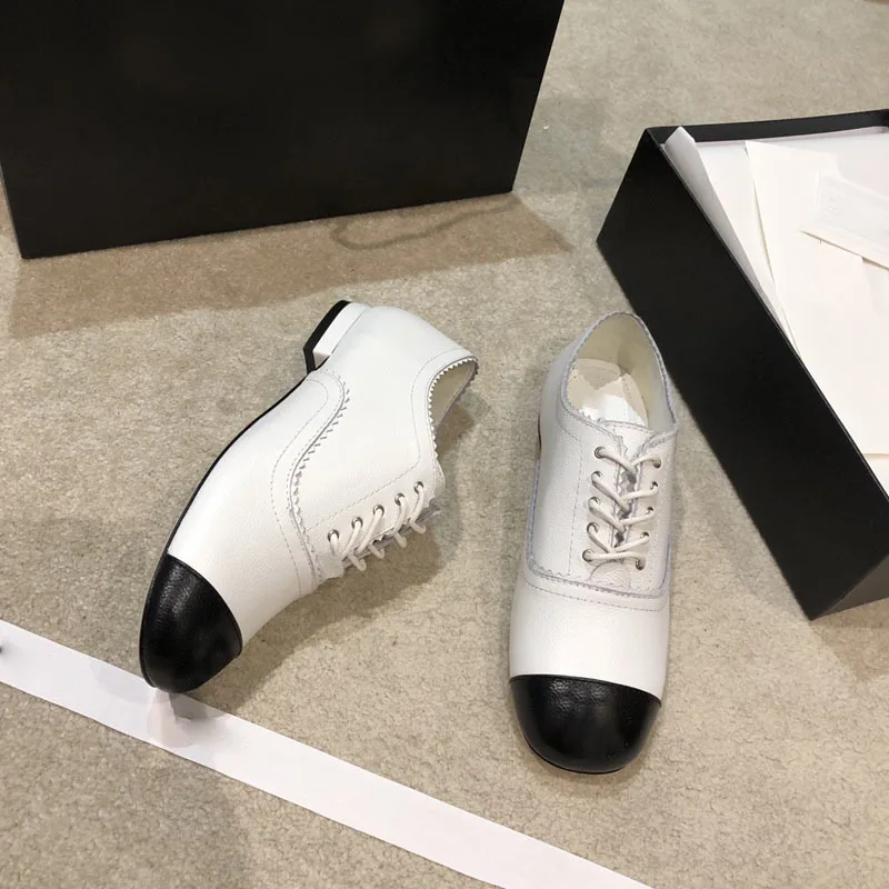 

2021 Spring Women Luxury Shoes High Quality Flat Heel Mary Jane Shallow Loafers Shoes Ladies Leather Lace-up C Brand Shoes