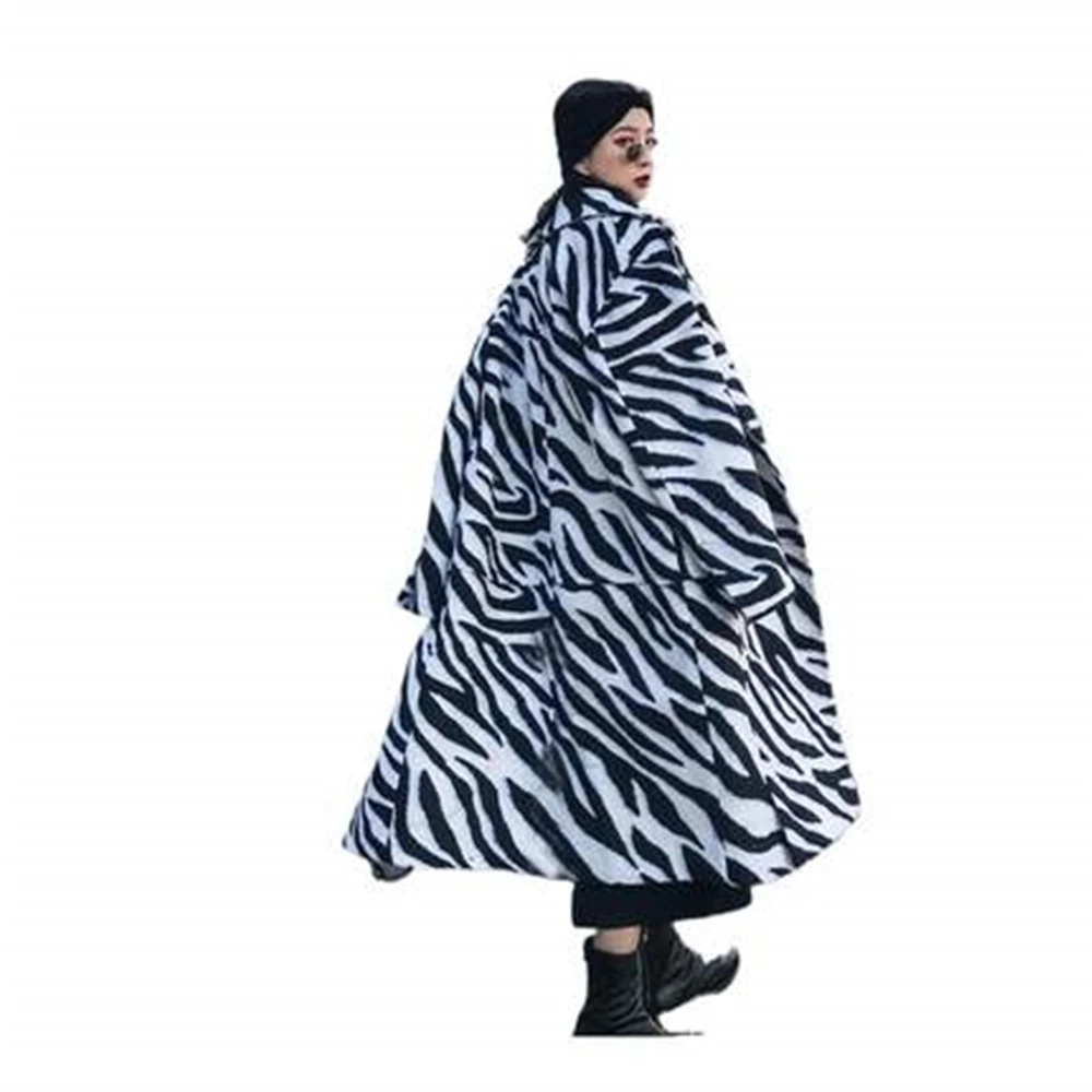

Jackets Woman 2022 New Winter Womens Wool Long Coats With Belt Loose Female Overcoats Vintage Zebra Pattern Big Size Trendy Lady
