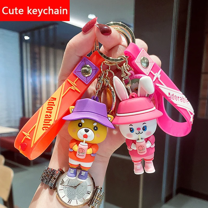 

Fashion Keychain Pendant Cartoon Plastic Lanyard Luxury Mobile Phone Leather Bag Key Ring Chain Holder Christmas Gift