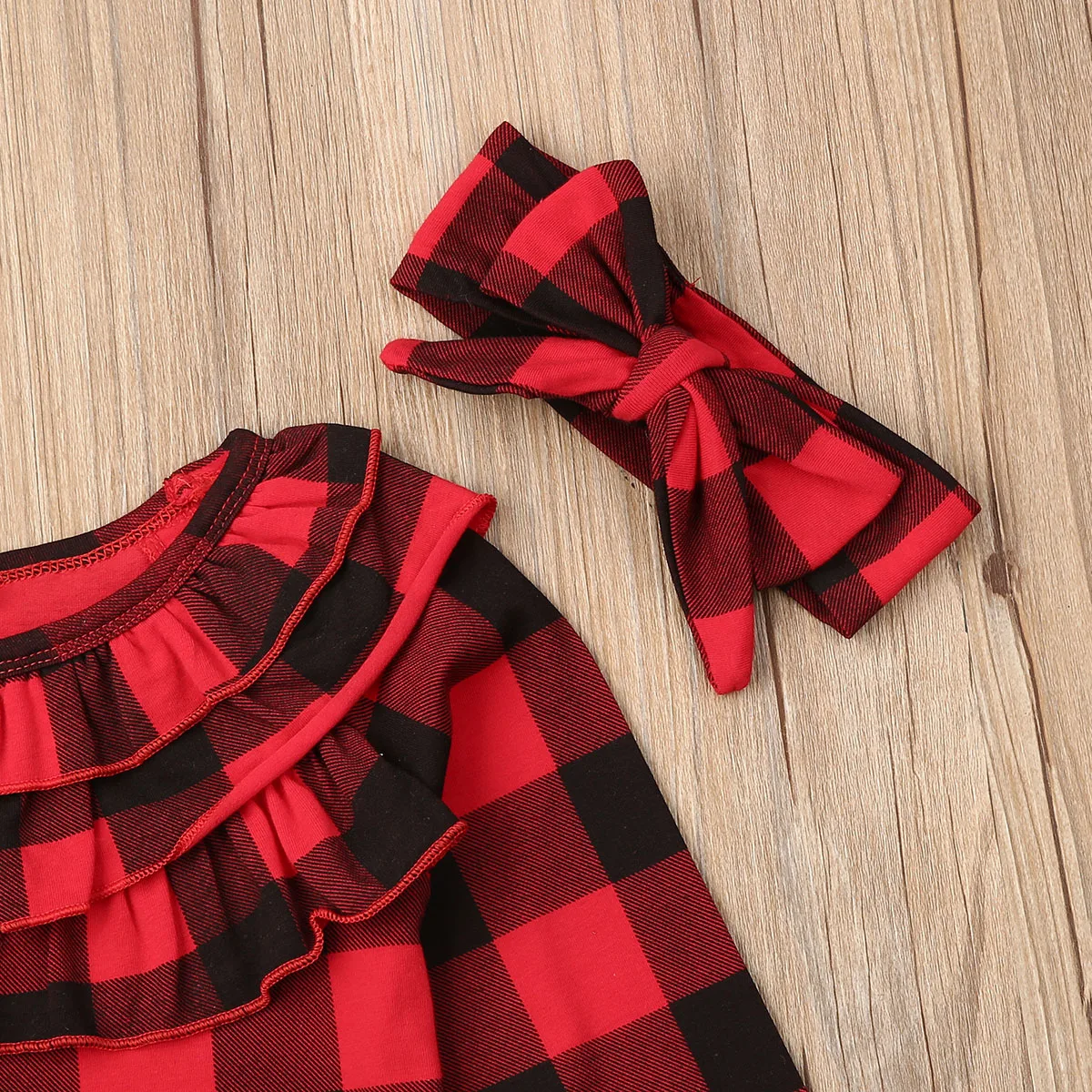 3 шт. клетчатые топы с оборками юбка из ПУ кожи и повязка на голову | Мать ребенок