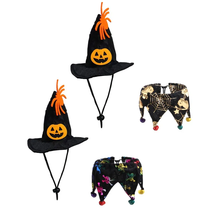 

Funny Cat Halloween Pumpkin Hat And Skull Collar Set Cat Halloween Cosplay Costume Soft Comfortable Lightweight