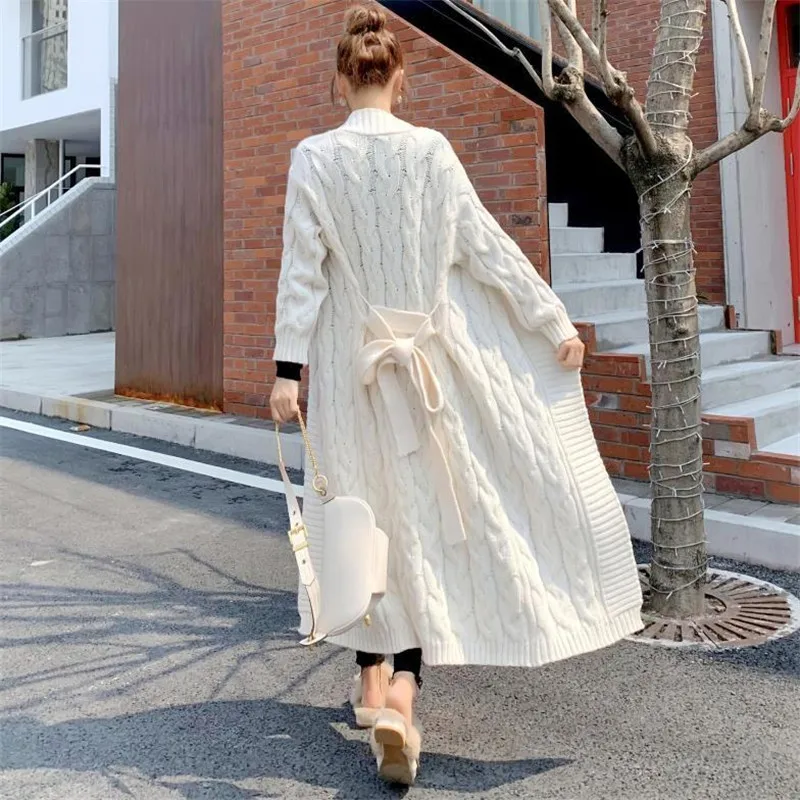 Женский Длинный трикотажный свитер K24 свободный большого размера в стиле