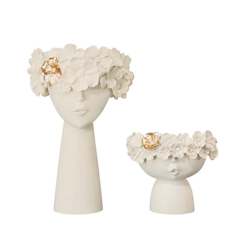 Белый Nordic Creative Human Head Vase Sundries Storage Box Decorative Resin Vase Garden Sculpture Home Model Room Decoration Ornaments - Цвет: Белый