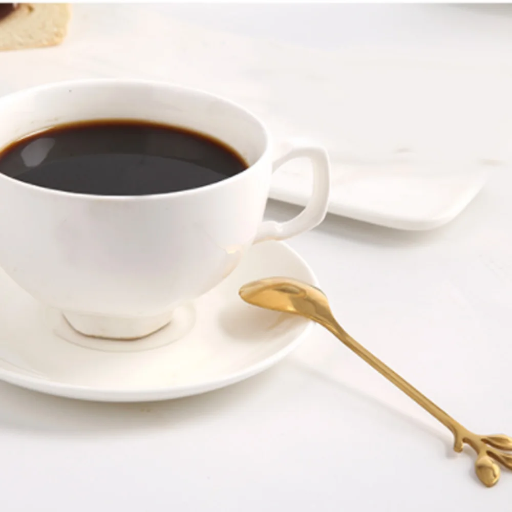 6pcs Retro Stainless Steel Metal Leaf Handle Coffee Tea Spoon Chic Fruit Fork Tableware Set Kitchen Supplies | Дом и сад