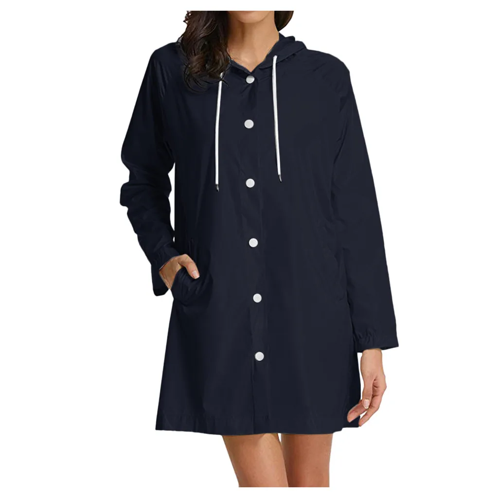 Женская однотонная дождевая куртка уличная плюс размер водонепроницаемая с