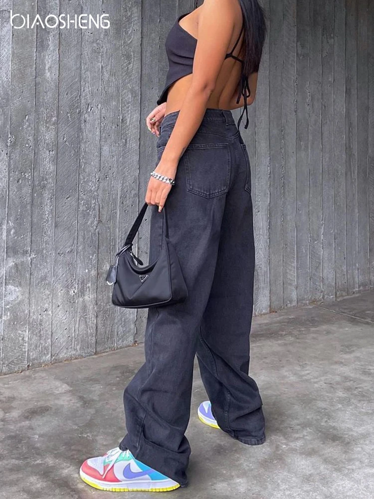 Женские прямые мешковатые джинсы с заниженной талией модные повседневные брюки