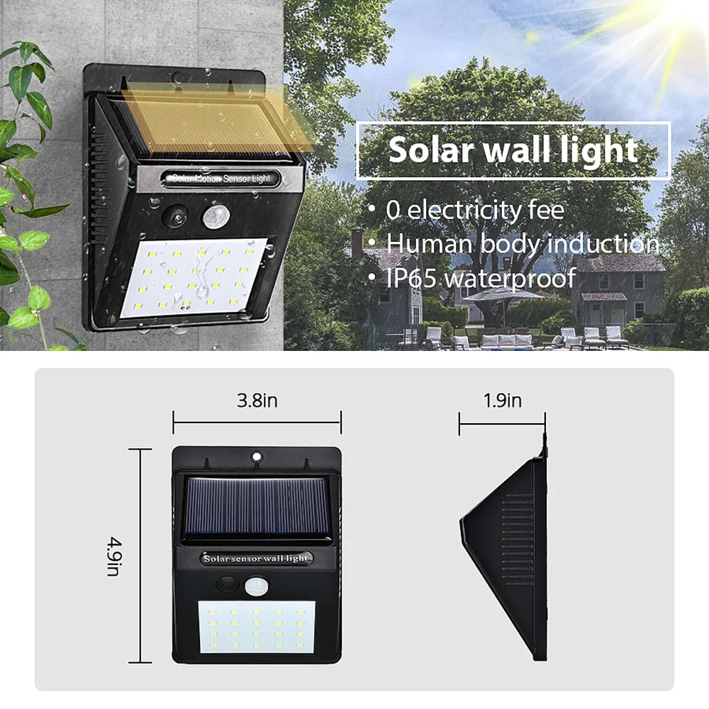 Светодиодный светильник на солнечной батарее уличный солнечный с датчиком