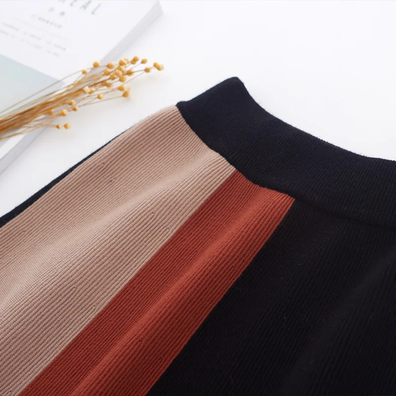 Женская трикотажная Юбка миди в полоску с поясом на резинке|spring skirt|knit skirtskirt elastic