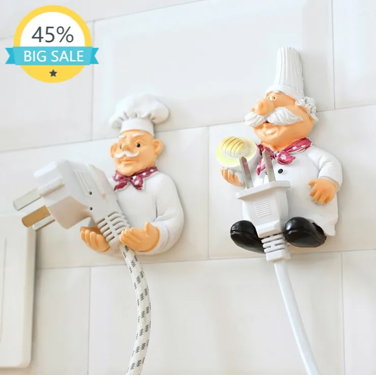 

Cute Power Plug Hook Hold Cook Fat Chef Wall Decor Organiser for Home, Kitchen, Garden, Garage Organizing