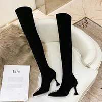 over the knee boots 2021 autumn and winter new pointed high heels stiletto all match rhinestone elastic socks boots women