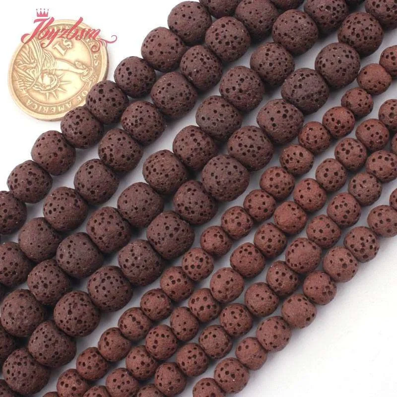 

Natural Brown Lava Rock Volcanic Round Stone Beads Loose Spacer for DIY Accessories Necklace Bracelets Jewelry Making Strand 15"