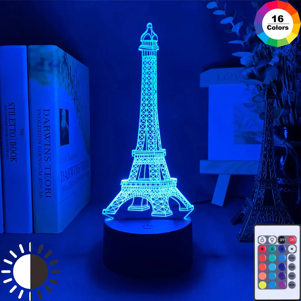 

Double Color Led Night Light Eiffel Tower 3D Illusion Nightlight for Girl Kids Bedroom Decor Light Cool Bedside Lamp Child Gift