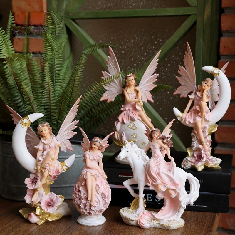 

Креативные розовые цветочные феи, украшения для девичьей девушки, полимерные ремесла, миниатюрные фигурки, декор для сада, милое домашнее у...