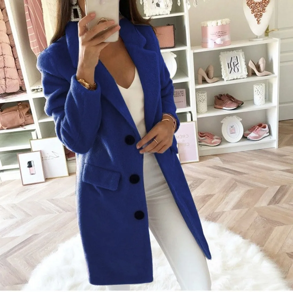 

Fashion Women Wool Coat Winter Long Ladies jackets Coat Plus Size 5XL Casual Solid Pink Blend Coat Female Outerwear Jacket
