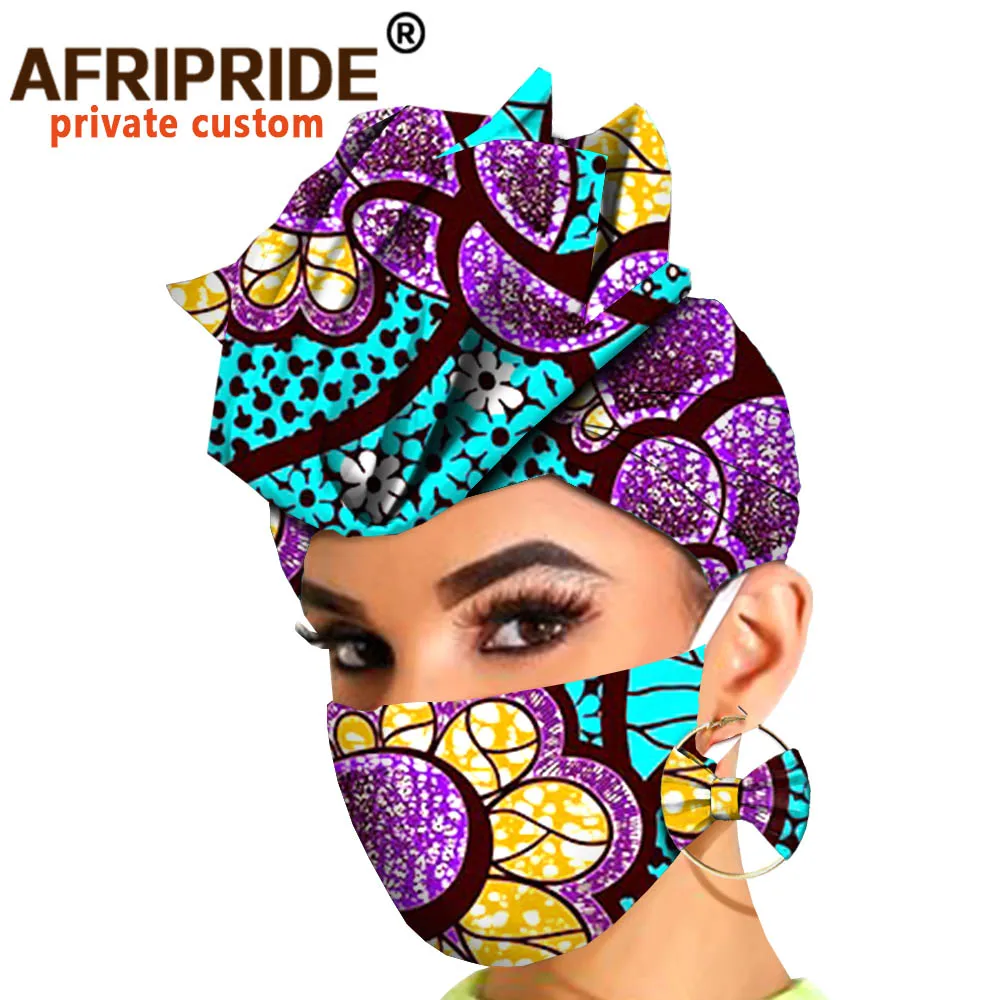 

Ankara Print Head Piece Afripride Bandana Head Scarf +Matching Earrings Cotton Material A2028010