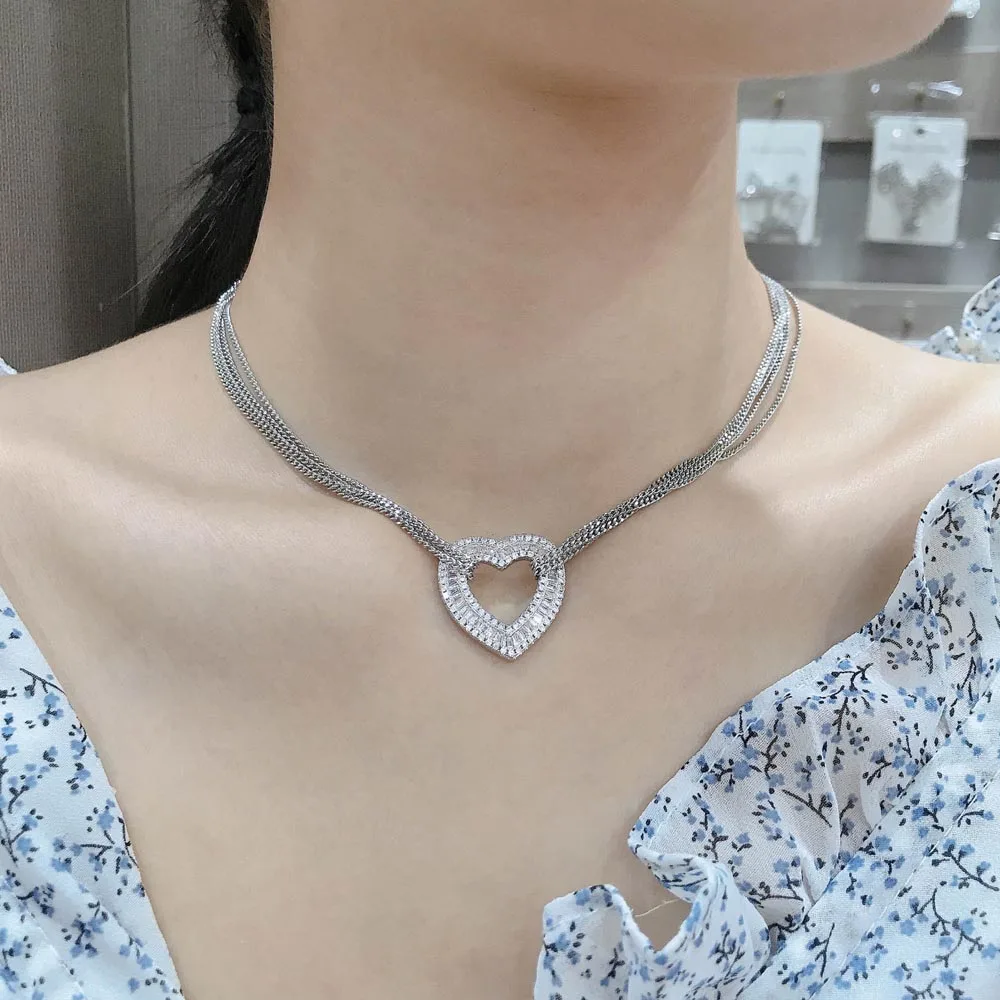 

Цепочка-чокер Женская со сверкающими Фианитами, ожерелье с кулоном в форме сердца, романтичный Модный Подарок на годовщину или день рождени...