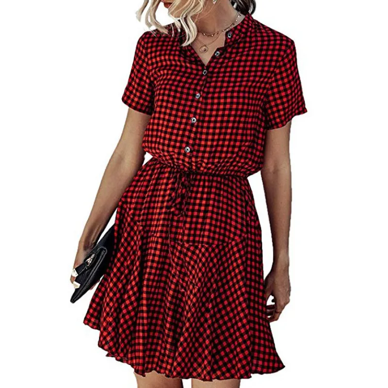 Женское платье рубашка лето 2020 модное клетчатое Полосатое Платье с принтом
