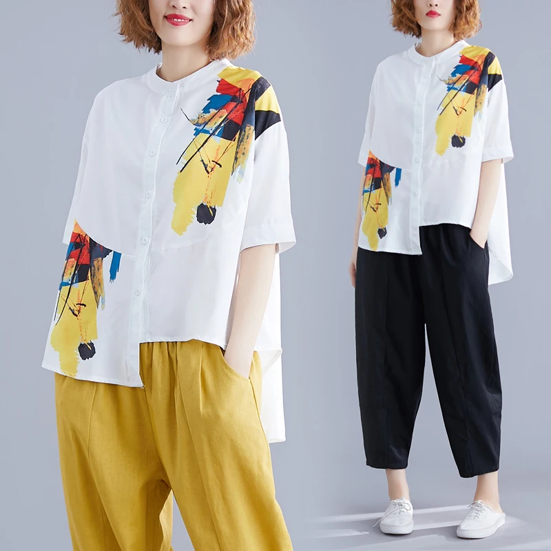 Женский комплект из 2 предметов Повседневная рубашка с асимметричным принтом и