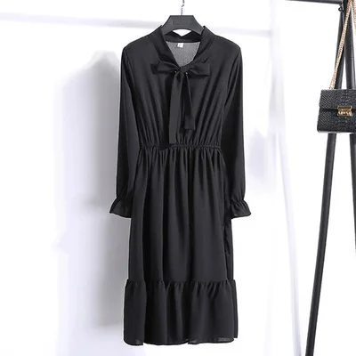 TS-8010-black Женское осенне-зимнее платье миди с цветочным принтом элегантные офисные шифоновые платья модное женское платье с длинным рукавом Vestidos - Цвет: TS-8010-black