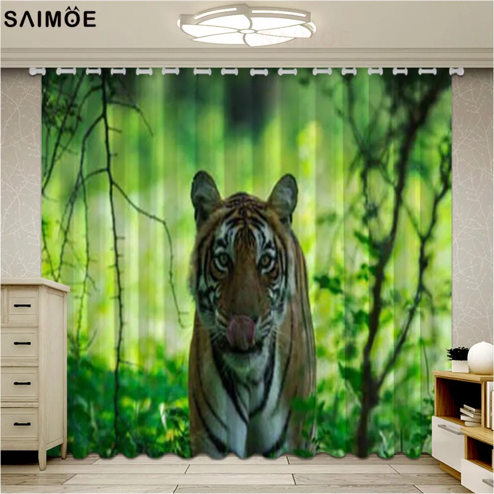 

Tiger In The Forest Window Curtain For Living Room Oil Paiting Animal Bedroom Blackout Curtain Ultra-thin Micro Shading Cortina