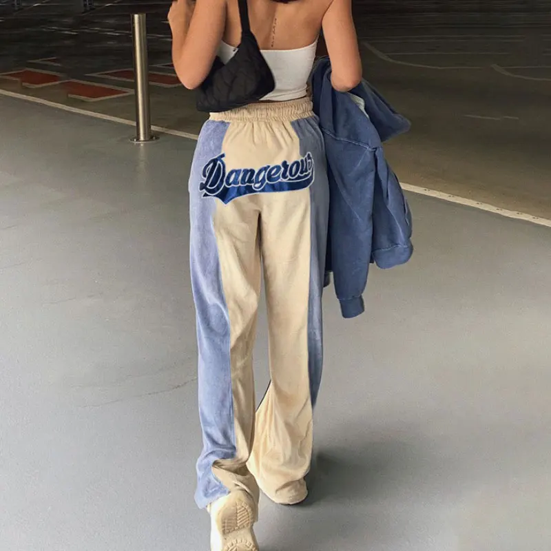 

Брюки ZOTTSOZ женские прямые в стиле пэчворк, винтажные уличные штаны с вышивкой и надписью, свободные спортивные повседневные, Осень-зима Y2K