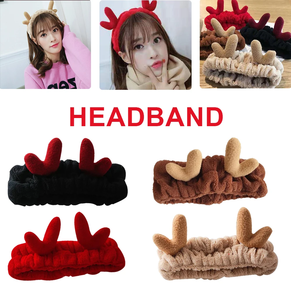 

Hair Holder Hairband Cotton Antler Elastic Headband for Girls Women Christmas Turban for Washing Face Makeup Hair Accessories