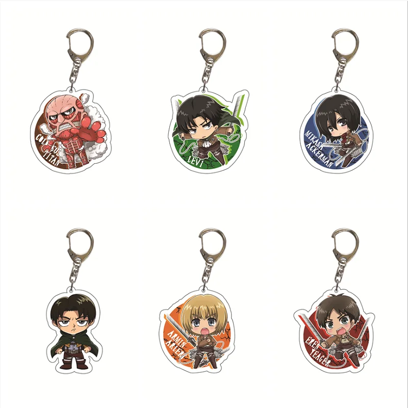 

2021 Attack on Titan Keychain Double Sided Acrylic Key Chain Kawaii Eren Q Version Figures Key Ring Holder Gift