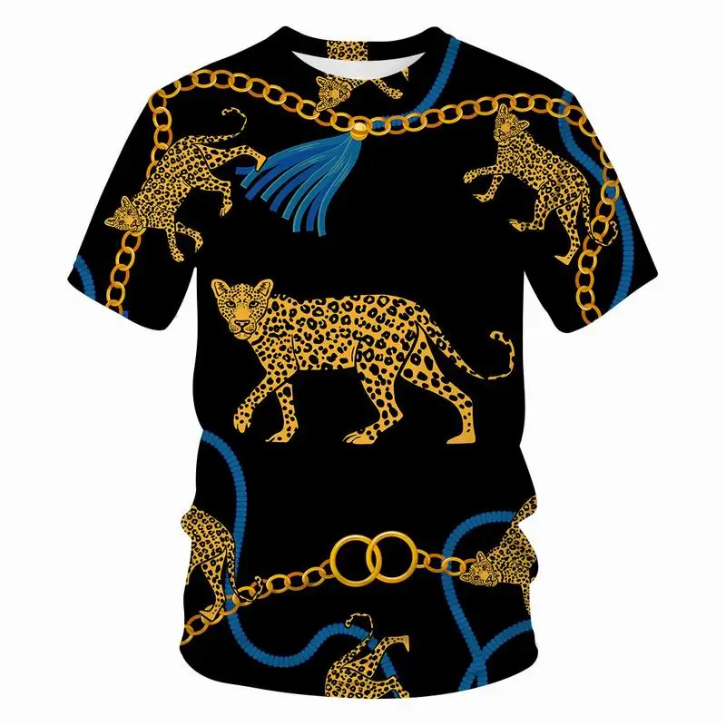 

Летняя стильная модная футболка с коротким рукавом и принтом, мужские топы, уличная одежда с цепочкой и роскошным 3D принтом, повседневная же...