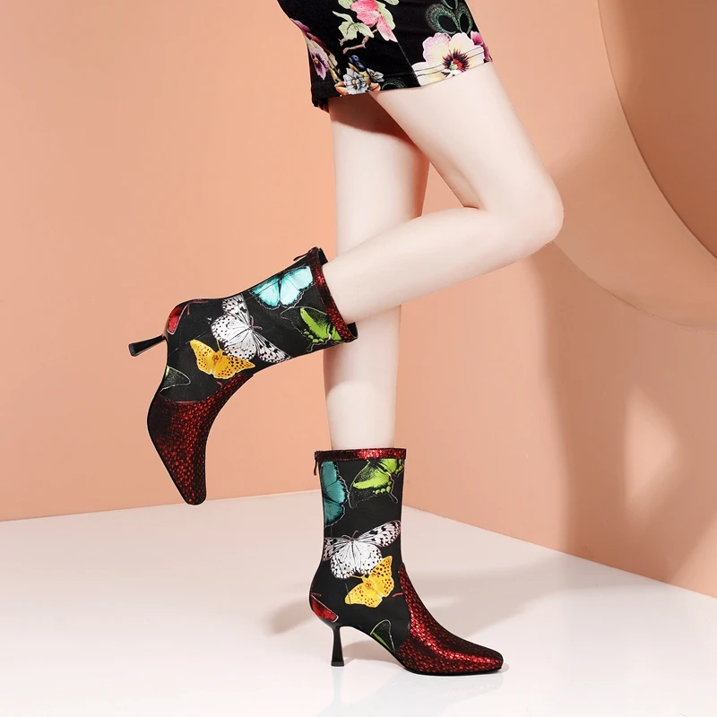 

Autuspin New Genuine Leather Summer Mesh Boots Women Shoes Fashion Pointed Toe Handmade Back Zip Ladies Elegant Boots Custom