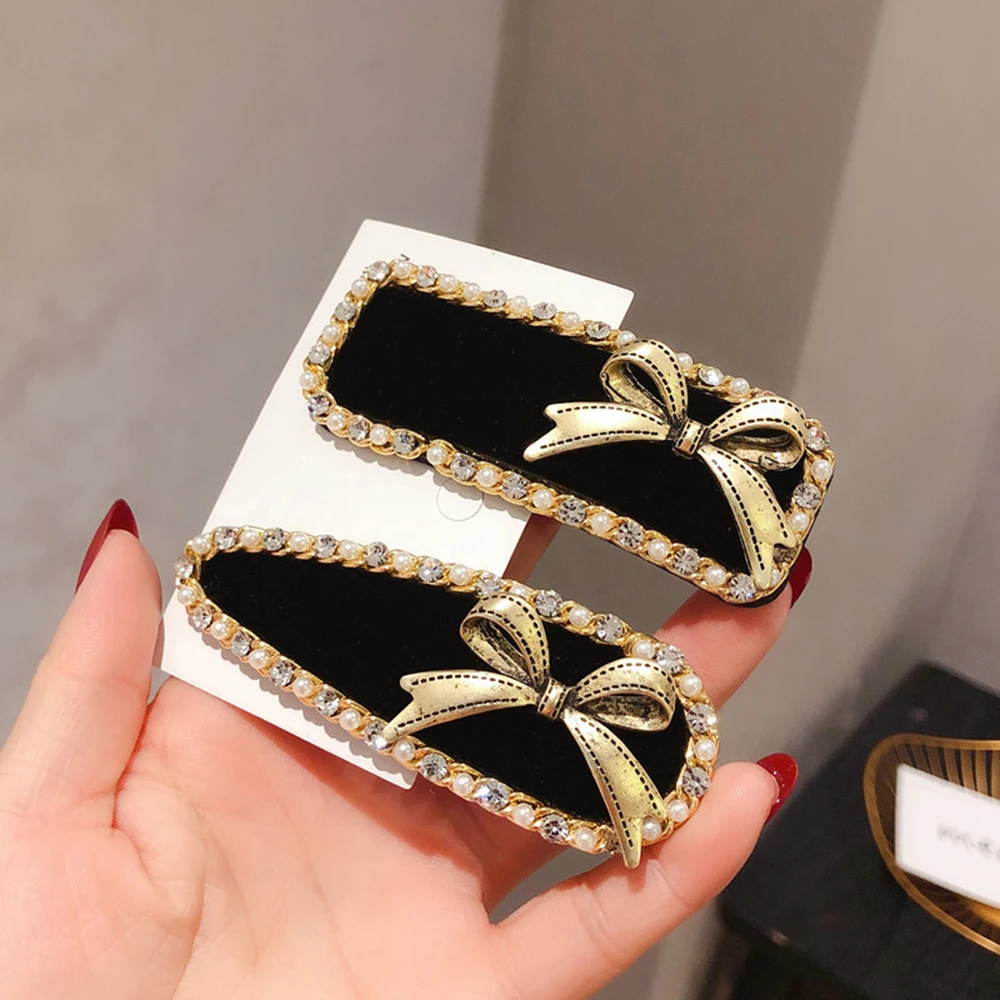 

Velvet Rhinestone Bow Hair Clip Elegant Bow Tie Hairpins Barrettes Vintage Women Girls Hair Clip Tie Accessories
