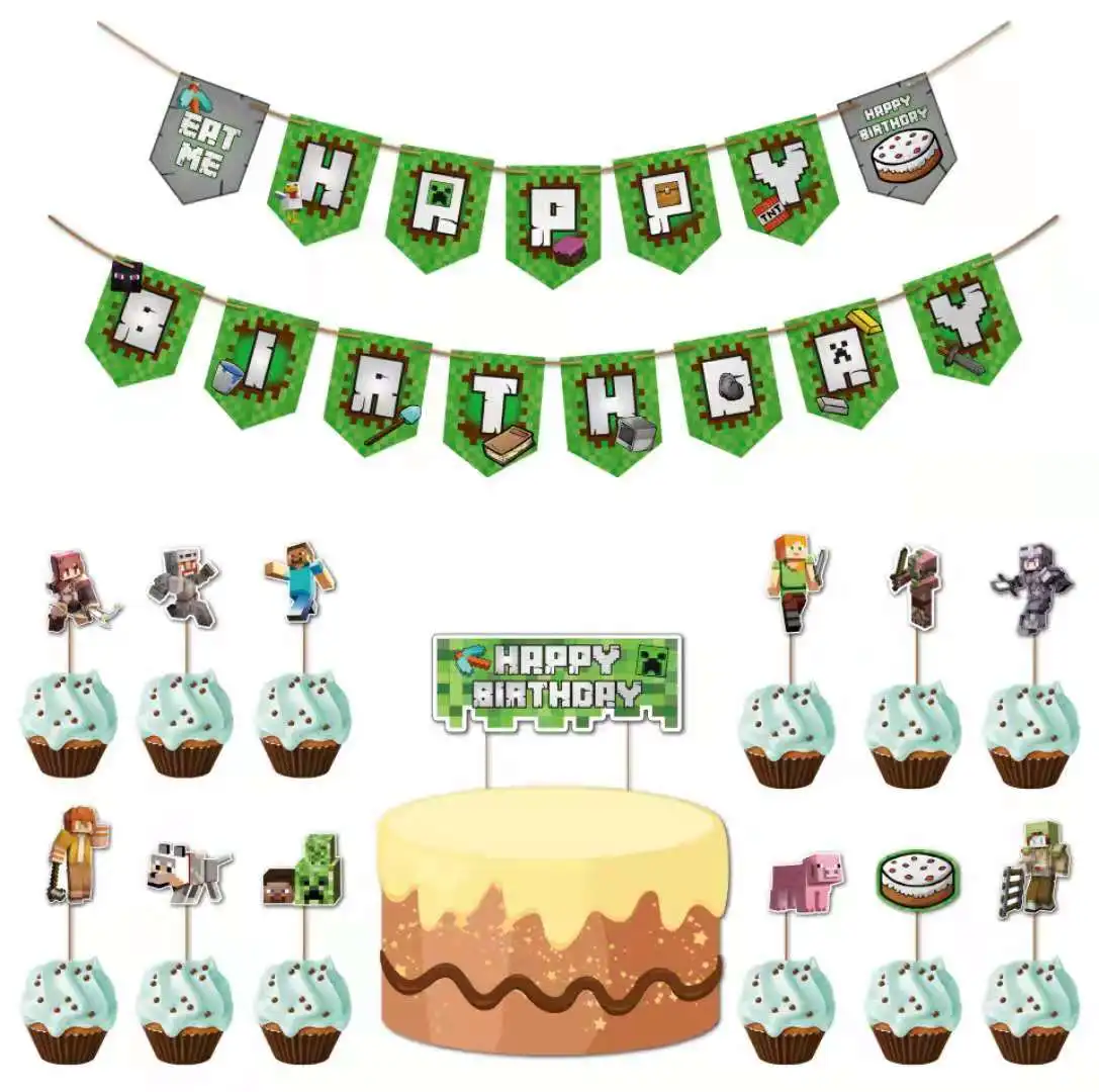 

New cocomelon Cartoon Theme Birthday Party Decoration Decoration Set Kids Like Pull Flag Cake Flag Toothpicks Insert Card Set