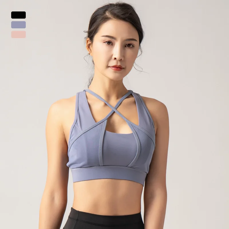 

Women Sports Bra Adjustable Back Buckle Sexy V Collar Running Yoga Bra High Strength Shockproof Gym Fitness Bra