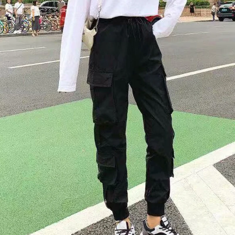 Брюки-карго женские свободные с эластичным поясом повседневные штаны для бега