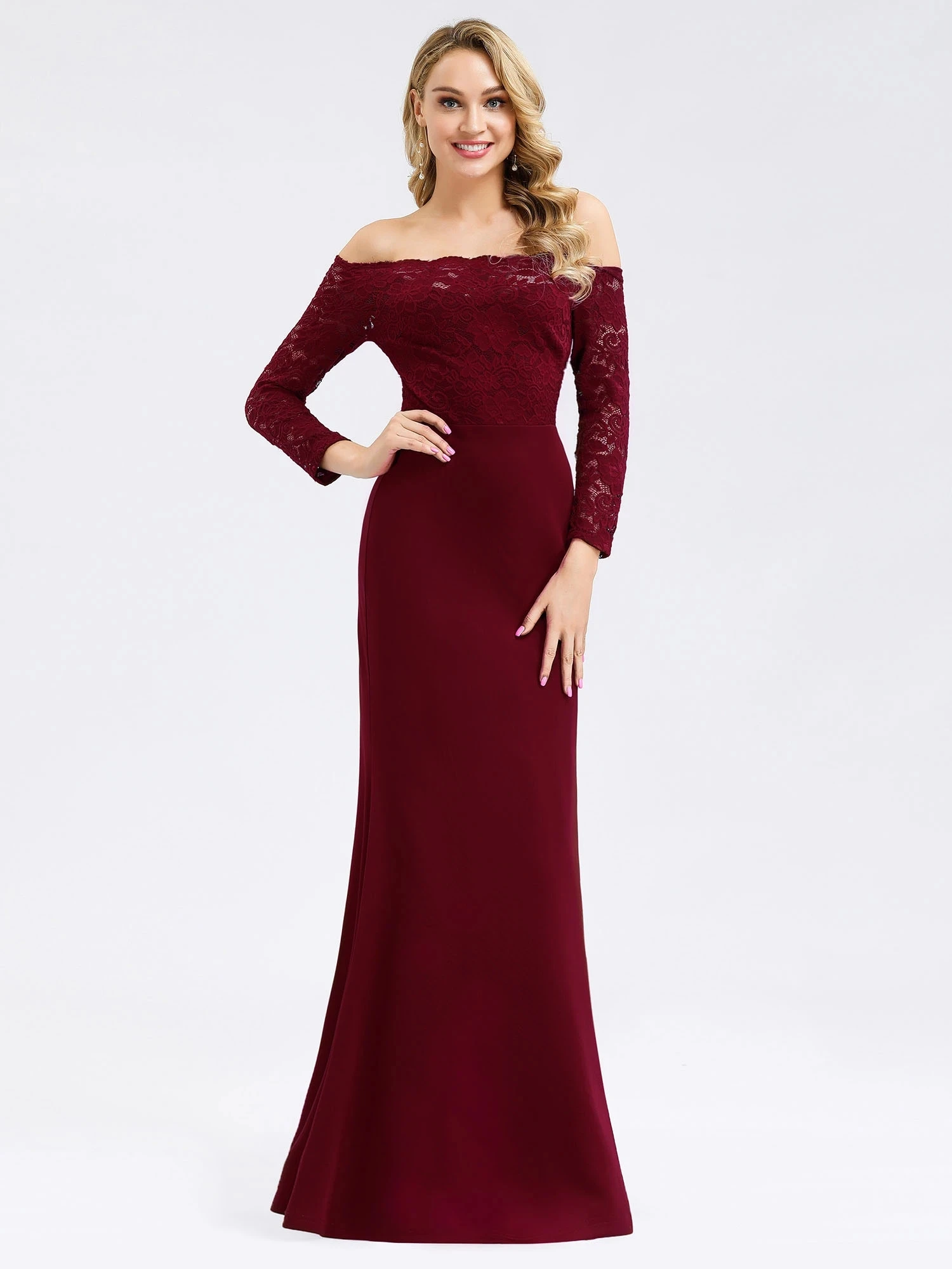 

Женское вечернее платье-Русалка Ever Pretty, элегантное платье с открытыми плечами и кружевными рукавами, для торжества