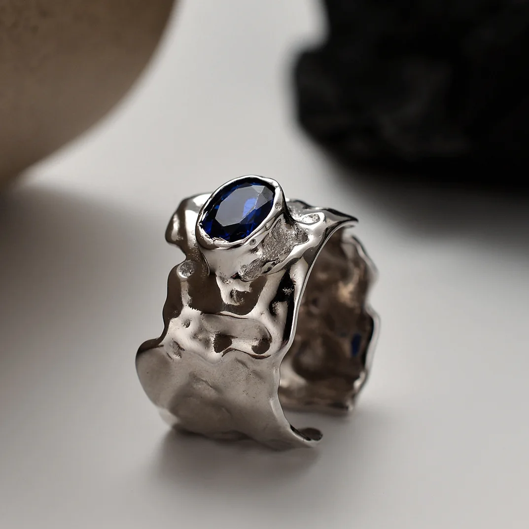 

Sterling Silver 925 Exaggerated Irregular Concave Vintage Ring Women Open Minimalist Engagement Adjustable 2021 Jewellery