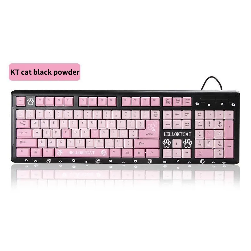 pink cute 104 wired keyboard usb ultra thin cartoon cat home laptop keyboard office gaming peripheral electronics keyboard free global shipping