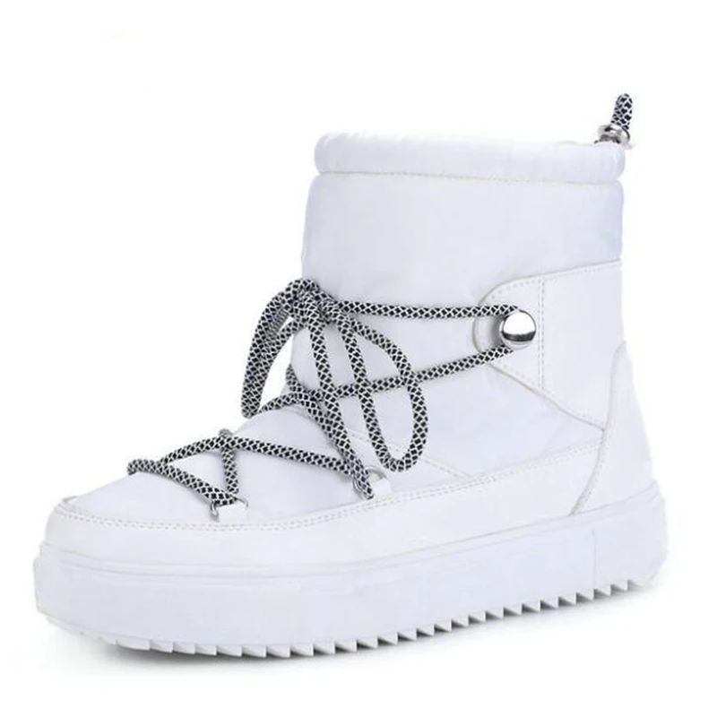 Модные зимние ботинки для женщин хлопковая обувь на плоской подошве со шнуровкой