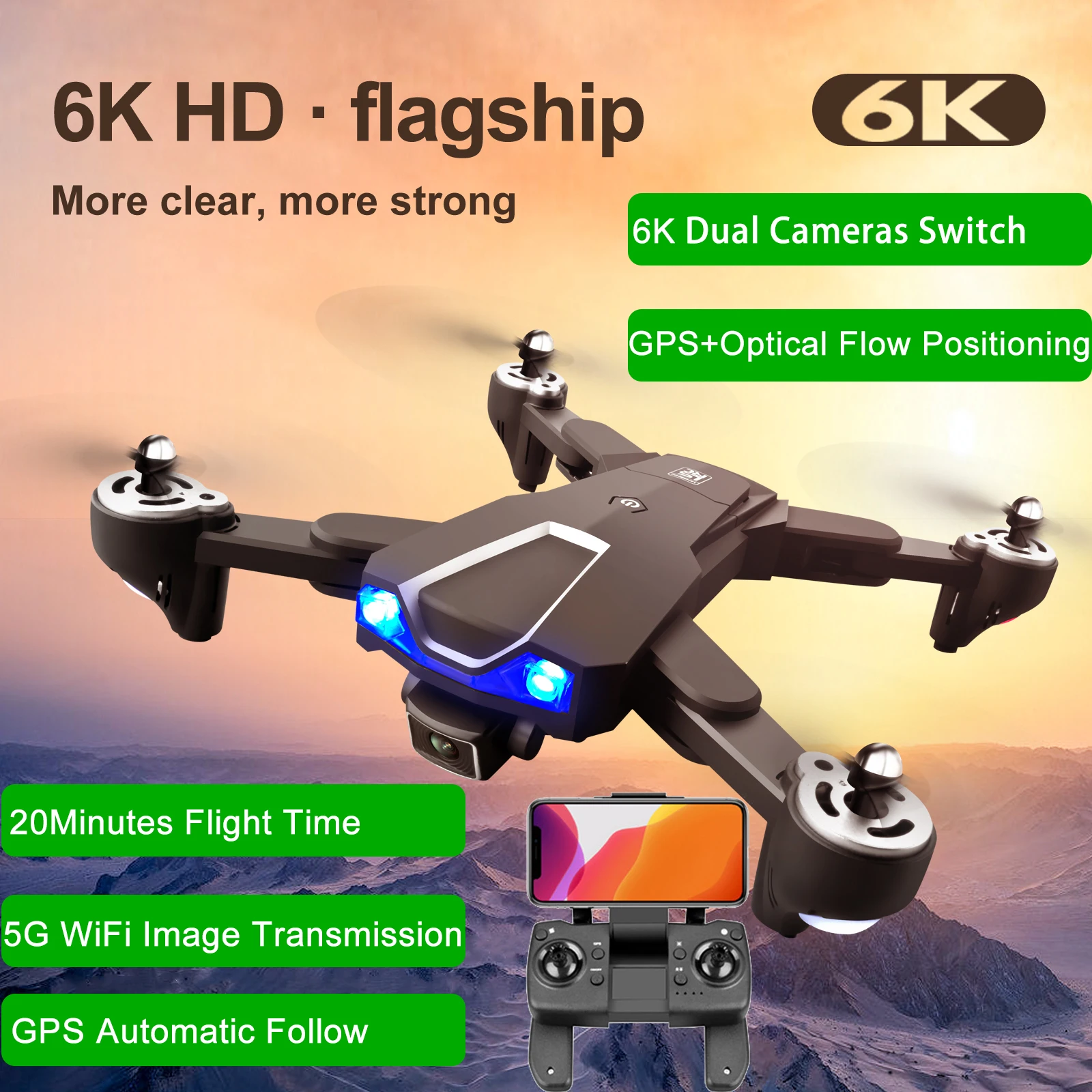 

GPS автоматическое слежение дрона с дистанционным управлением 6K HD ESC Servo Камера 5G Wi-Fi FPV двойной Камера жест фото светодиодный светильник Смар...