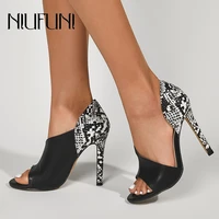 summer fashion pointed stiletto high heels womens sandals snake print peep toe hollow sandals roman shoes gladiator sexy female