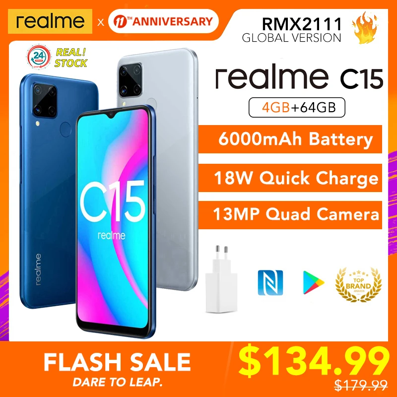 Глобальная версия realme C15 4 + 64 ГБ 6000 мАч | Мобильные телефоны и аксессуары