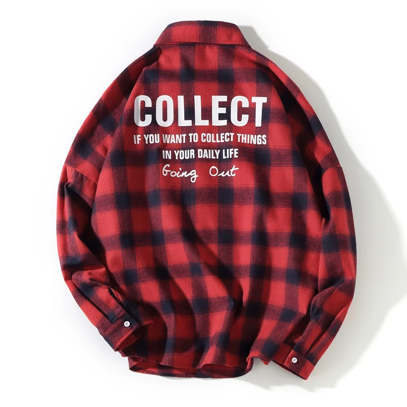Мужская рубашка в клетку SingleRoad Корейская уличная с длинным рукавом японском