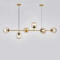 nordic long golden glass chandelier art strip pendant lamp dining room model room glass ball metal rod suspension lighting e27